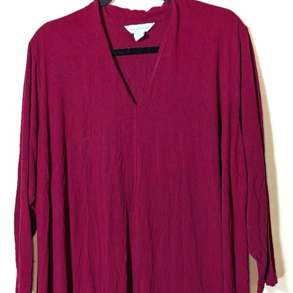 Liz Claiborne Women's Red Burgundy Long Sleeve V-Neck Tunic Jersey Top Size 2X